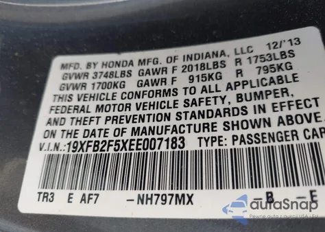 2014 Honda Civic Lx из США, поврежденный, VIN 19XFB2F5XEE007183